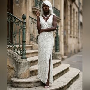 Connected Apparel Elegant White Lace Maxi Dress